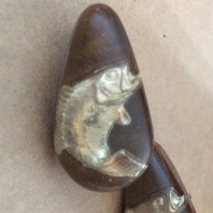 Strange vintage Lucite 3-D fish clip on earrings